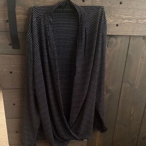 NWOT Ann Taylor Black and White Polka Dot Drape Blouse